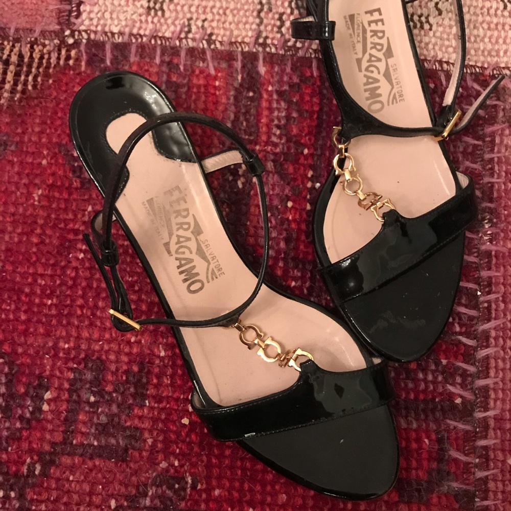 Ferragamo Patent Logo Sandals